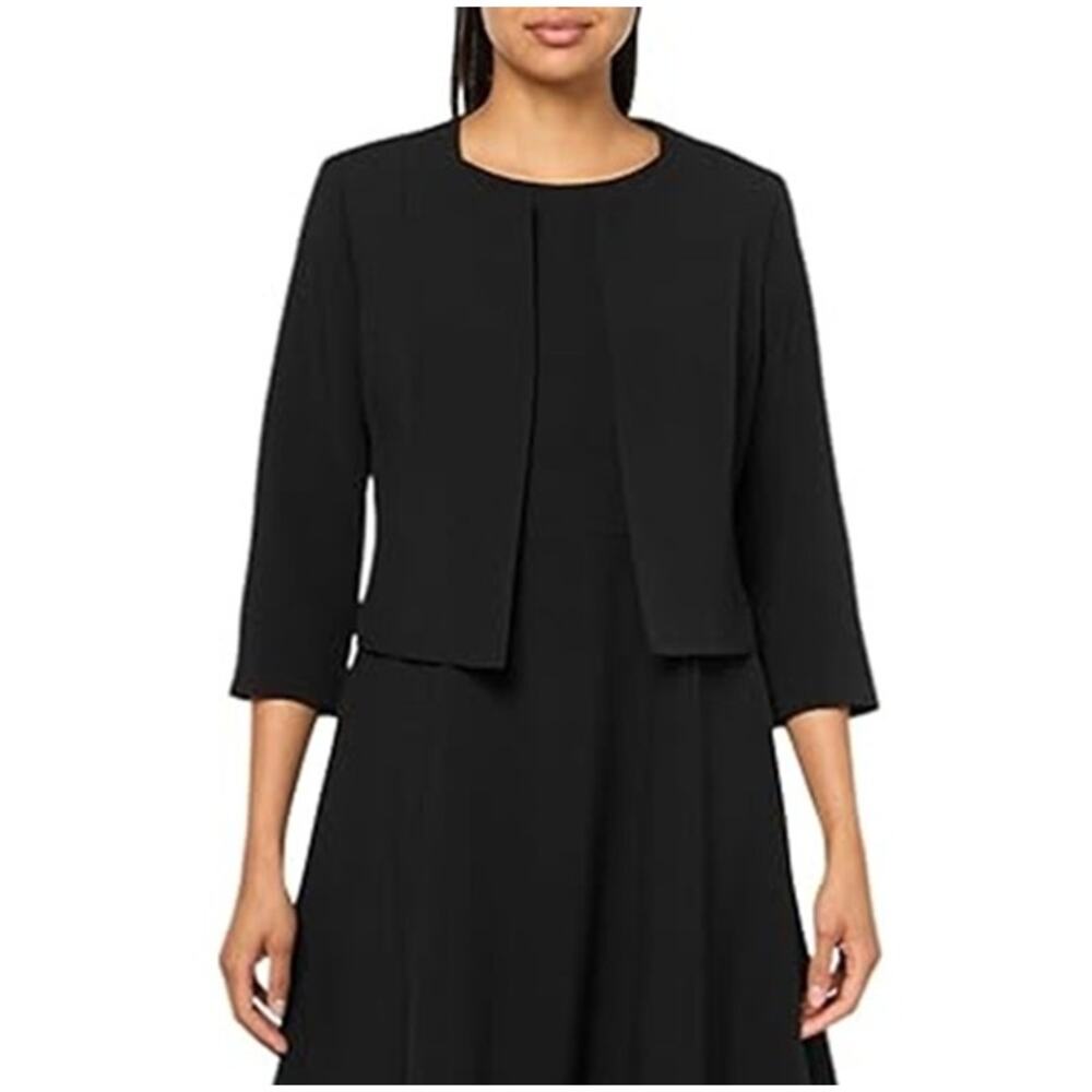 Le Suit Women Black Collarless Open-Front Classic Suit Bolero Jacket Size US 14